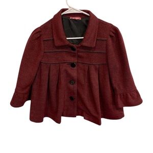 Ariel Jacket Women Medium Burgundy exc  pleated  Ruffle Sleeve‎ Peplum AJ70014